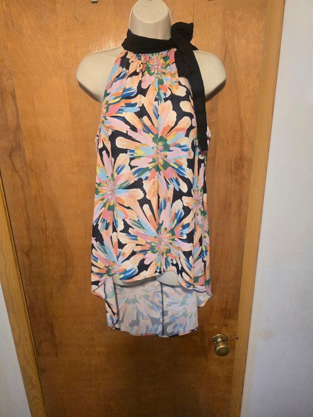 New York & Company Multicolor High Low Halter Blouse Size L